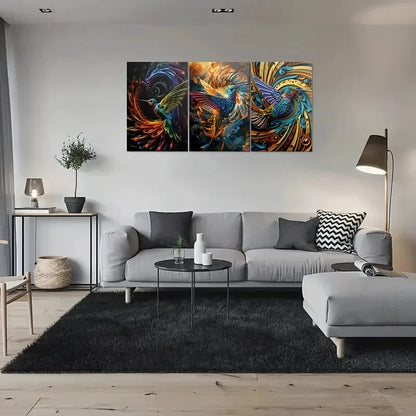 3pcs Colorful Hummingbird Abstract Metal Print Ready to Hang Art