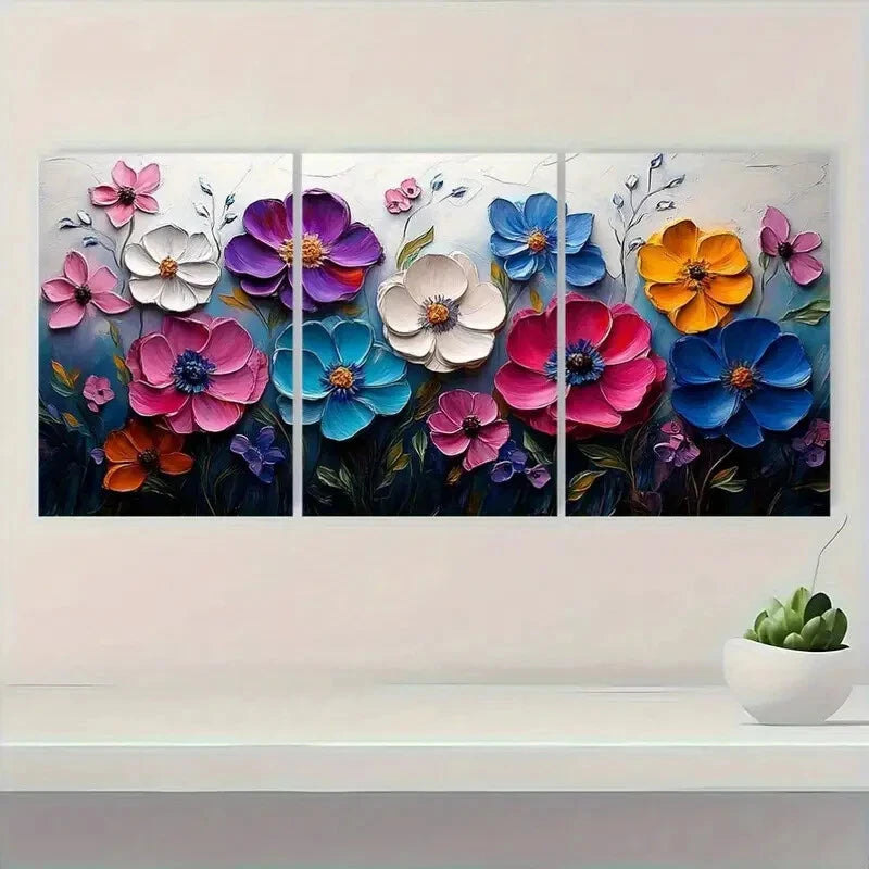 3pcs Modern Abstract Colorful Blooms Metal Print Ready to Hang Art