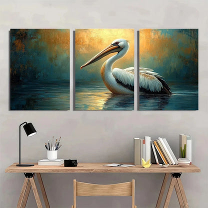 3pcs Pelican Oil Painting Vintage Bird Themed Wall Art Set Canvas Framed 40x60cm - High Quality Print 100% Australian Made Wall Canvas Ready to Hang
