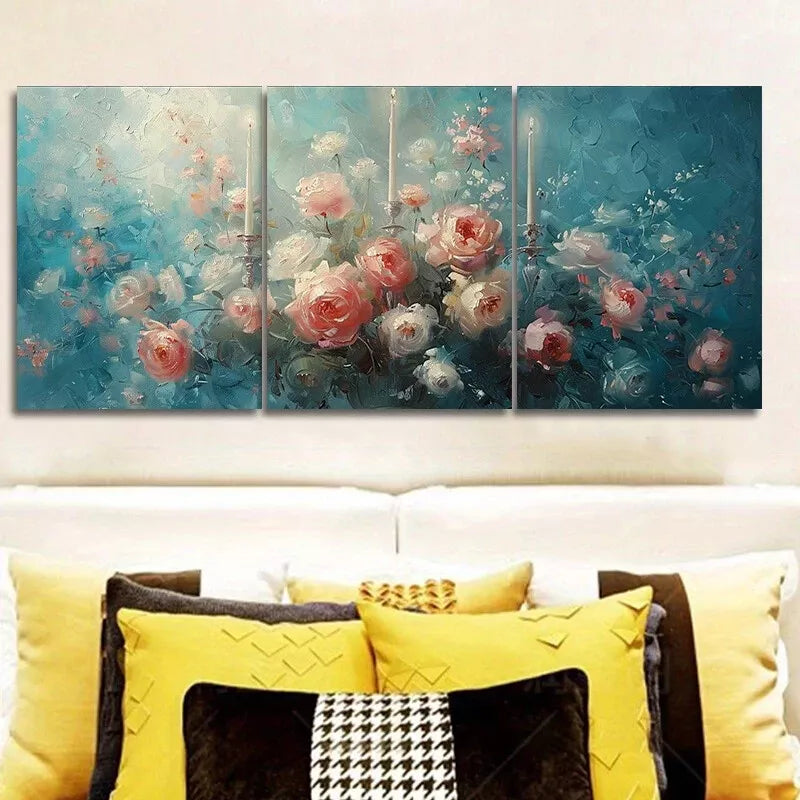 3pcss There Are Flowers On The Candelabra Wall Art Set Canvas Framed 40x60cm - High Quality Print 100% Australian Made Wall Canvas Ready to Hang