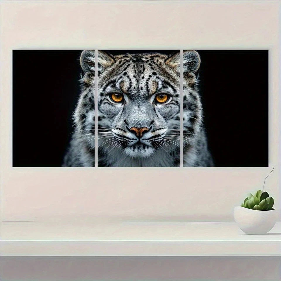 3pcs Snow Leopard Wildlife Black and White Metal Print Ready to Hang Art
