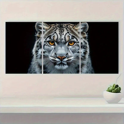 3pcs Snow Leopard Wildlife Black and White Metal Print Ready to Hang Art