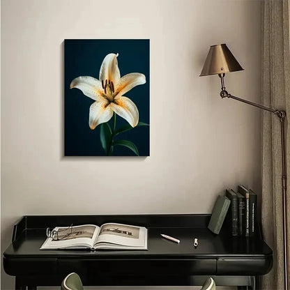 Stunning White Lily on Dark Blue Background Painting  40x60cm Metal Print Ready to Hang