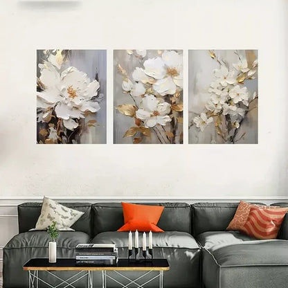 3pcs Abstract White Floral Canvas Framed  60x90cm - High Quality Print 100% Australian Made Wall Canva