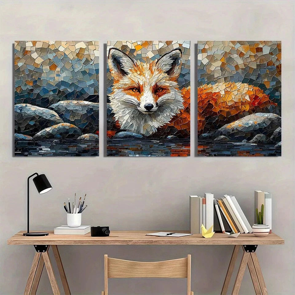 3pcs White Fox by Stream Scene Metal Print Ready to Hang Art