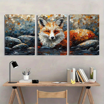 3pcs White Fox by Stream Scene Metal Print Ready to Hang Art