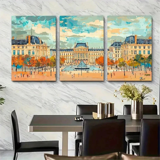 3pcs Featuring Iconic Louvre Museum Metal Print Ready to Hang Art