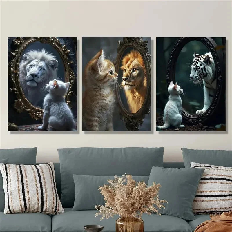3pcs Powerful Inner World Animal Metal Print Ready to Hang Art