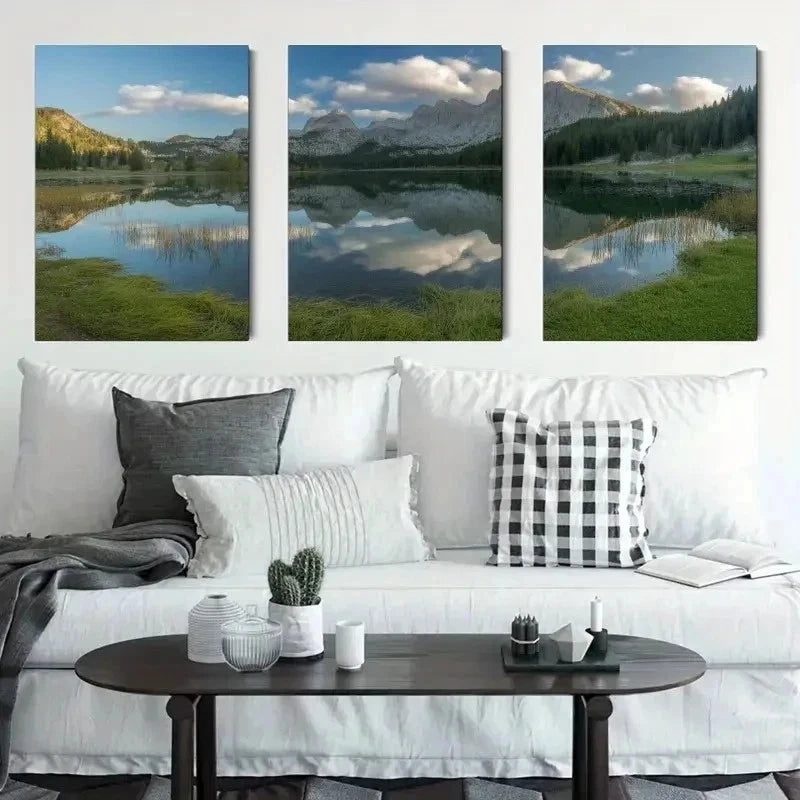 3pcs Mountain & Pine Tree Reflection  Wall Art Set Canvas Framed 40x60cm - High Quality Print 100% Australian Made Wall Canvas Ready to Hang