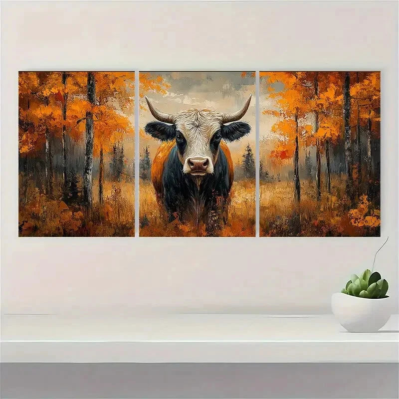 3pcs Cow Lovers Autumn Painting Metal Print Ready to Hang Art
