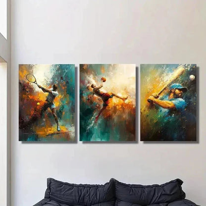 3pcs Tennis Basketball Baseball Player in Motion Wall Art Canvas Unframed - High Quality Print 100% Australian Made Wall Canvas