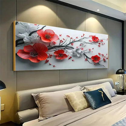 Red White Poppy Flowers  Wall Art wall canvas office home room framed 120x60cm