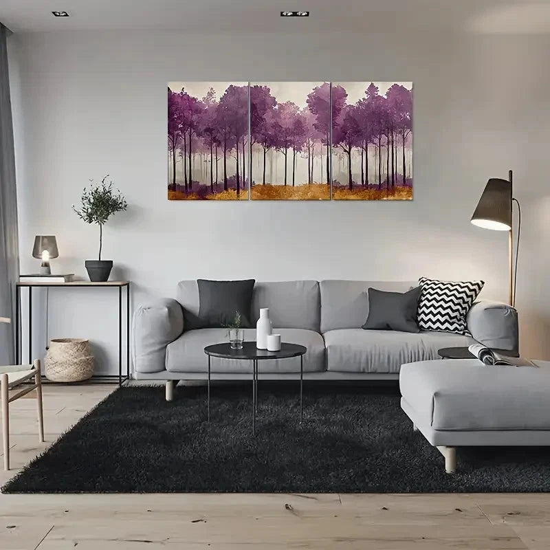 3pcs Abstract Purple Forest Deco Metal Print Ready to Hang Art