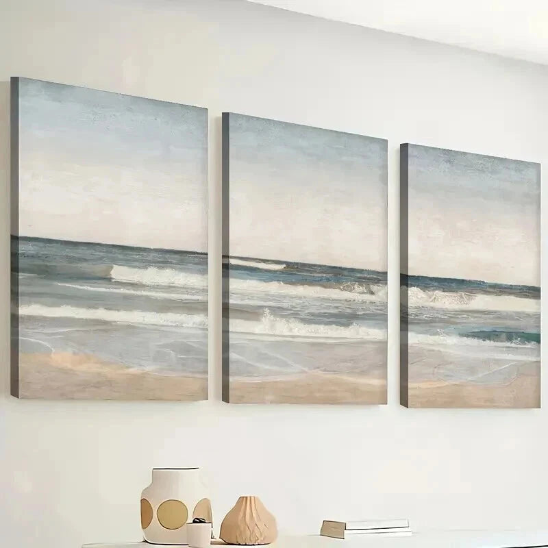 3pcs Seaside Beach Landscape Abstract Perfect Wall Art Set Canvas Framed 50x70cm - High Quality Print 100% Australian Made Wall Canvas Ready to Hang