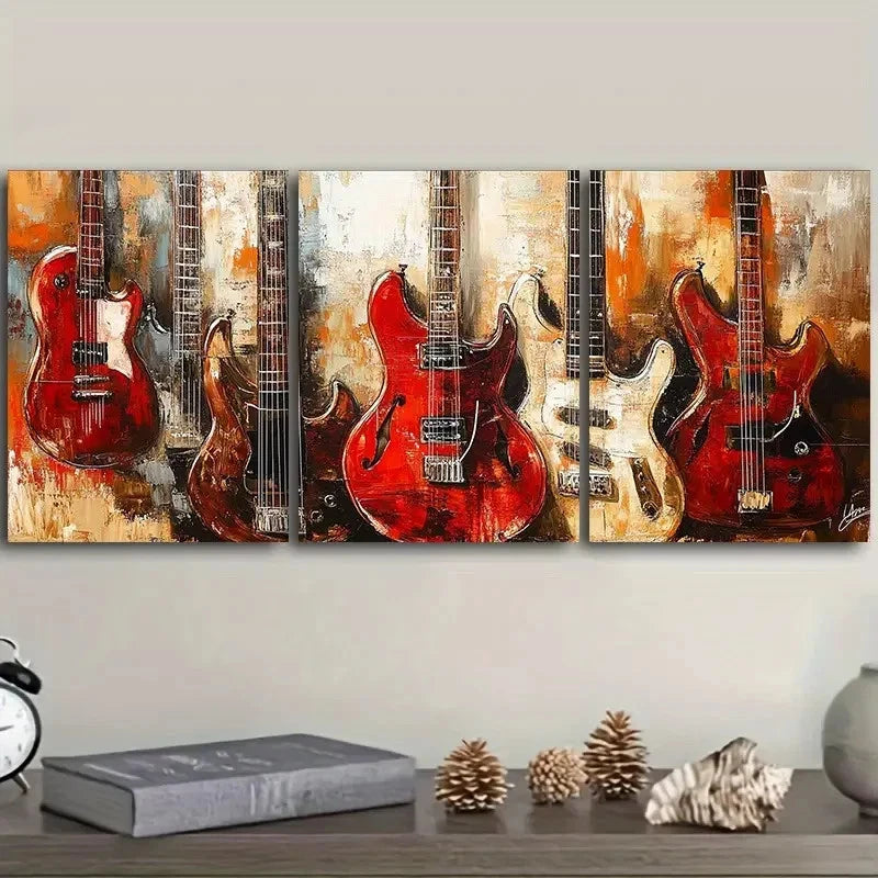 3pcs Rock Electric Guitars Art Painting Wall Art Set Canvas Framed 60x90cm - High Quality Print 100% Australian Made Wall Canvas Ready to Hang