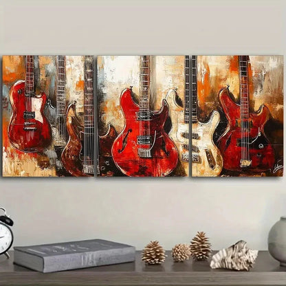 3pcs Rock Electric Guitars Art Painting Wall Art Set Canvas Framed 60x90cm - High Quality Print 100% Australian Made Wall Canvas Ready to Hang