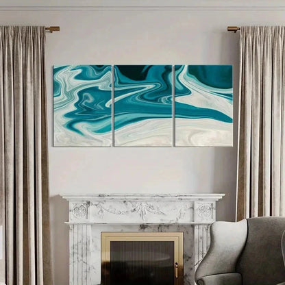 3pcs Blue Green Fluid Gradient Line Wall Art Set Canvas Framed 40x60cm - High Quality Print 100% Australian Made Wall Canvas Ready to Hang