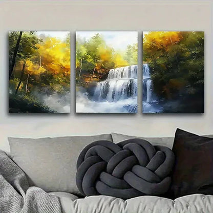 3pcs Magical Autumn Waterfall Wall Art Set Canvas Unframed - High Quality Print 100% Australian Made Wall Canvas