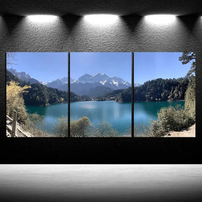 3pcs The Scenery On The Lake Green Trees Metal Print Ready to Hang Art