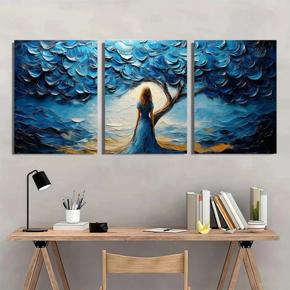 3pcs Vibrant Blue Nature Scene Golden Sunlight Metal Print Ready to Hang Art