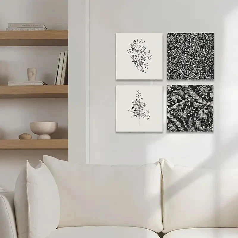 4pcs Farmhouse Botanicals, Vintage Wall Art Canvas Framed