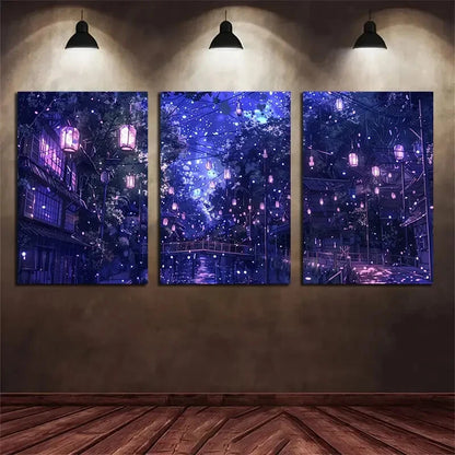 3pcs Dreamy Seaside Cityscape Metal Print Ready to Hang Art