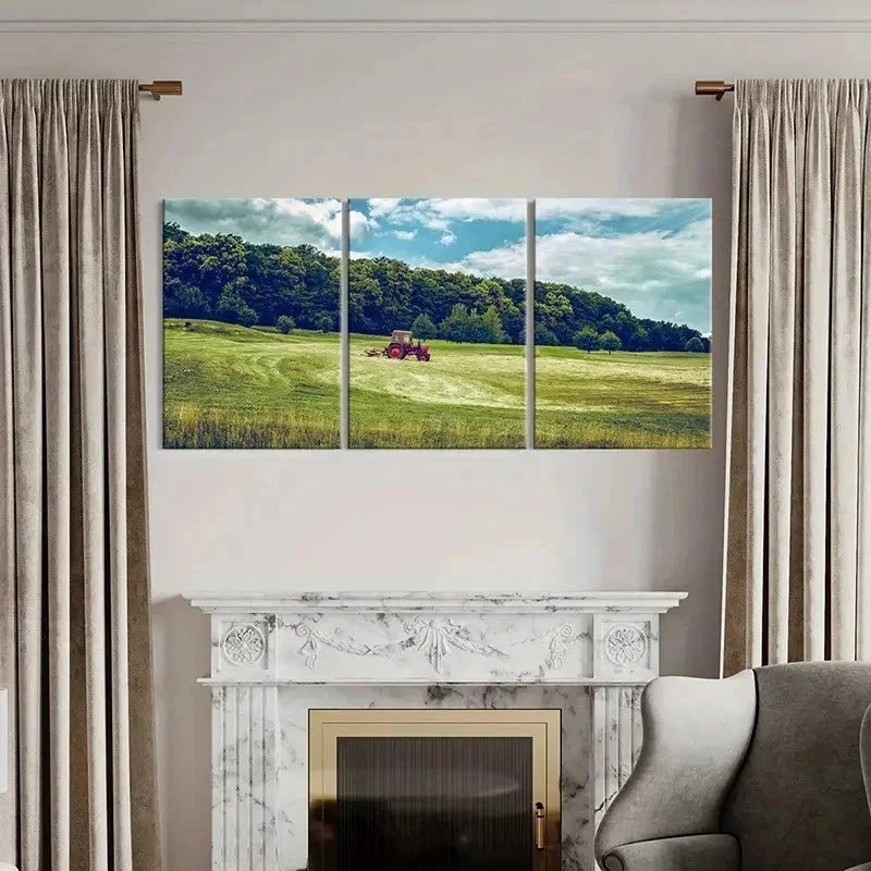 3pcs Vintage Red Tractor In The Farm Wall Art Set Canvas Framed 40x60cm - High Quality Print 100% Australian Made Wall Canvas Ready to Hang