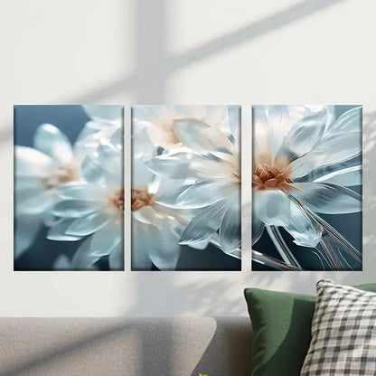3pcs Beautiful White Flowers Painting Wall Art Set Canvas Framed 40x60cm - High Quality Print 100% Australian Made Wall Canvas Ready to Hang