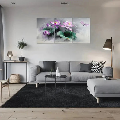 3pcs Lotus Flower and Dragonfly Metal Print Ready to Hang Artc