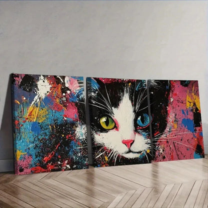 3pcs Black And White Tuxedo Cat Wall Art Set Canvas Framed 40x60cm - High Quality Print 100% Australian Made Wall Canvas Ready to Hang