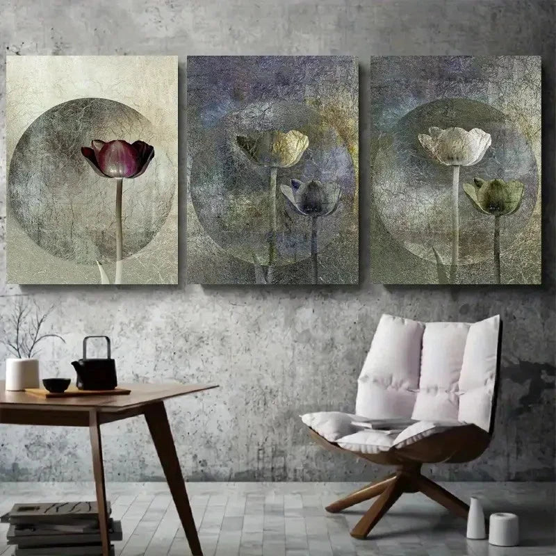 3pcs Elegant Tulip Vibrant Red Yellow Metal Print Ready to Hang Art