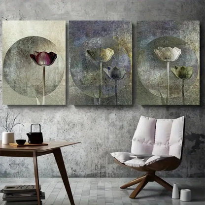 3pcs Elegant Tulip Vibrant Red Yellow Metal Print Ready to Hang Art