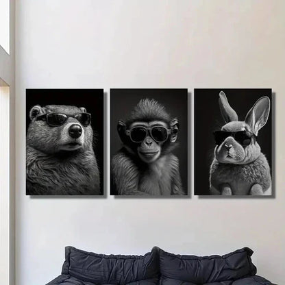 3pcs Beaver Monkey & Rabbit in Glasses Wall Art Canvas Unframed – High Quality Print 100% Australian Made Wall Canvas