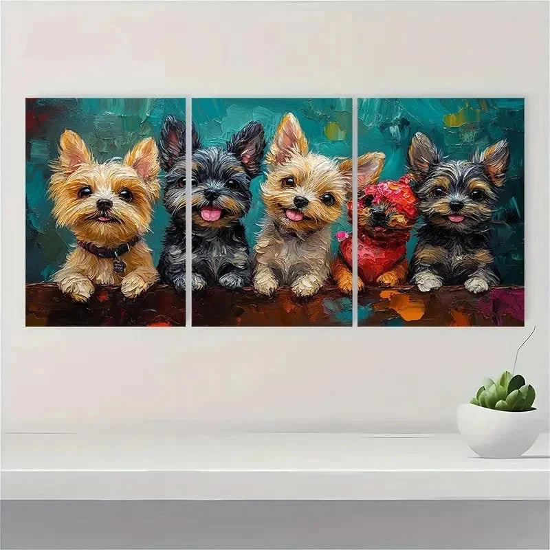3pcs Happy Hour Fine Dogs Cute Perfect Wall Art Set Canvas Framed 40x60cm - High Quality Print 100% Australian Made Wall Canvas Ready to Hang