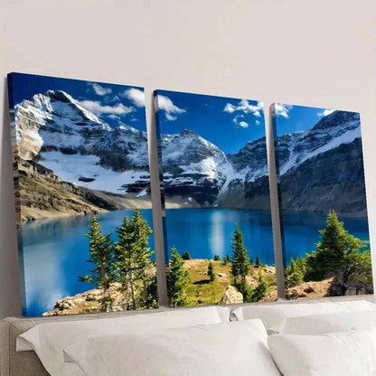 3pcs Tranquil Lakes & Majestic Mountains Wall Art Set Canvas Framed 40x60cm - High Quality Print 100% Australian Made Wall Canvas Ready to Hang