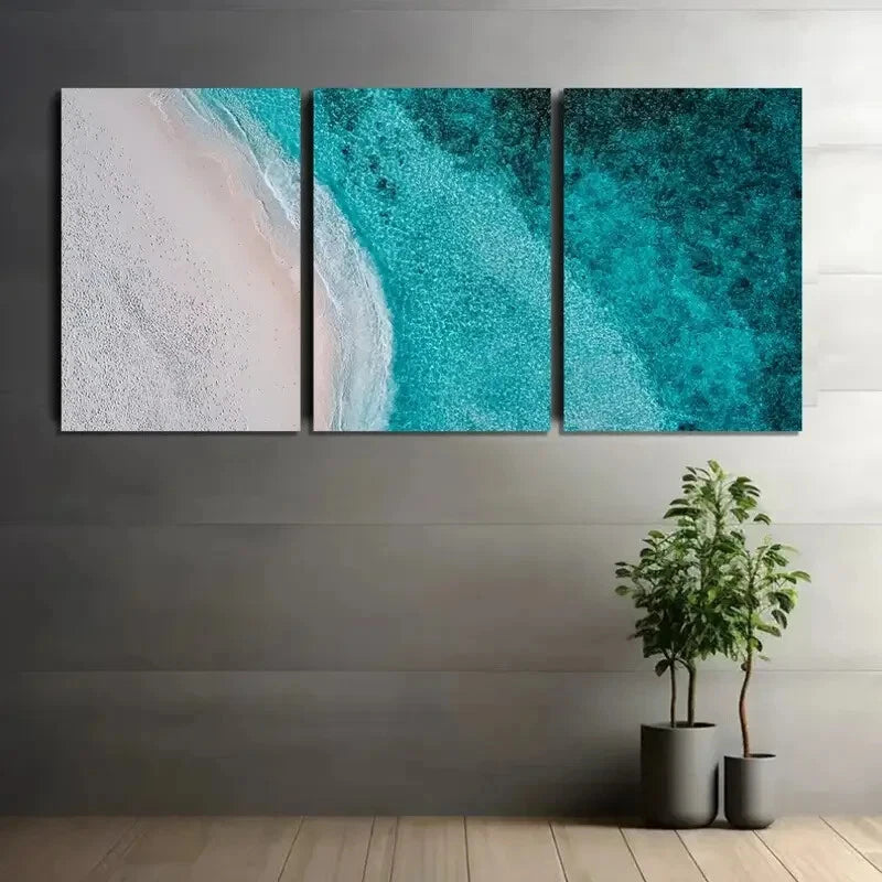 3pcs White Sand Beach and Turquoise Water Metal Print Ready to Hang Art