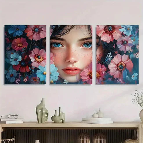 3pcs Dreamy Girl Butterflies Flowers Wall Art Canvas Unframed - High Quality Print 100% Australian Made Wall Canvas
