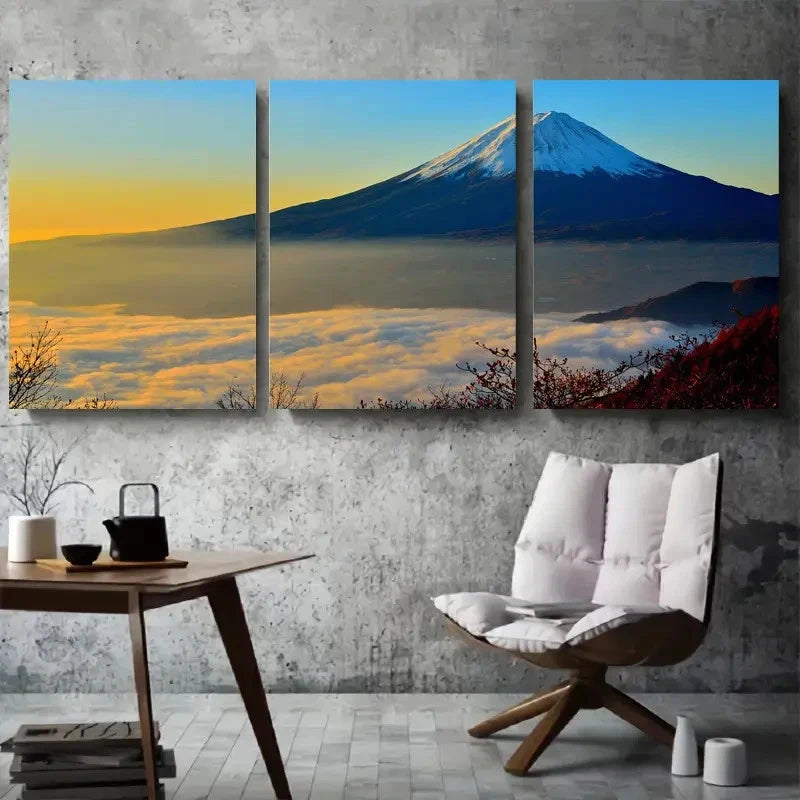 3pcs Scenic Nature Sunrise Over Clouds Mountain Metal Print Ready to Hang Art