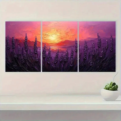 3pcs Lavender Sunset Coastal Metal Print Ready to Hang Art