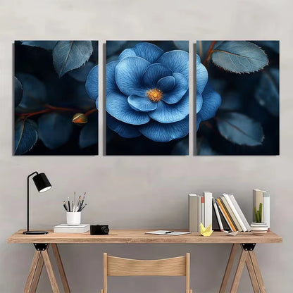 3pcs Elegant Blue Roses and Leaves on Dark  Wall Art Set Canvas Framed 60x90cm - High Quality Print 100% Australian Made Wall Canvas Ready to Hang