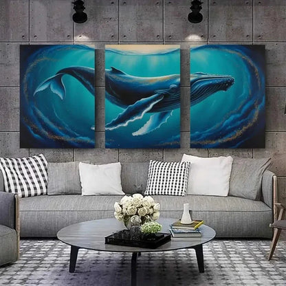 3pcs Navy Blue Golden Splashes Ocean Painting Metal Print Ready to Hang Art