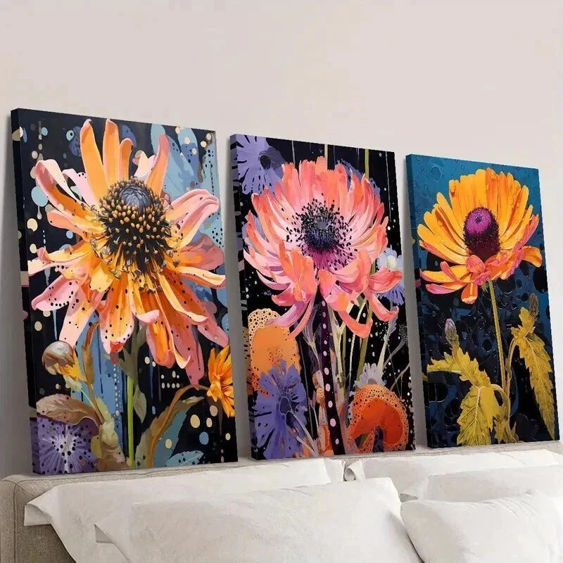 3pcs Cornflowers And Marigolds Designs Wall Art Set Canvas Framed 40x60cm - High Quality Print 100% Australian Made Wall Canvas Ready to Hang