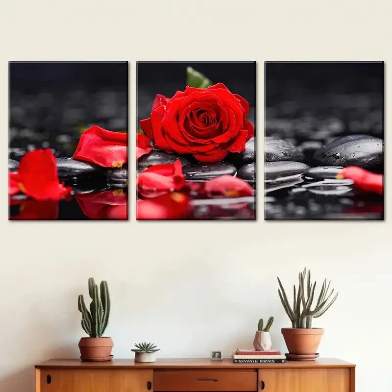 3pcs Red Roses Black And White Artistic Perfect Wall Art Set Canvas Framed 40x60cm - High Quality Print 100% Australian Made Wall Canvas Ready to Hang
