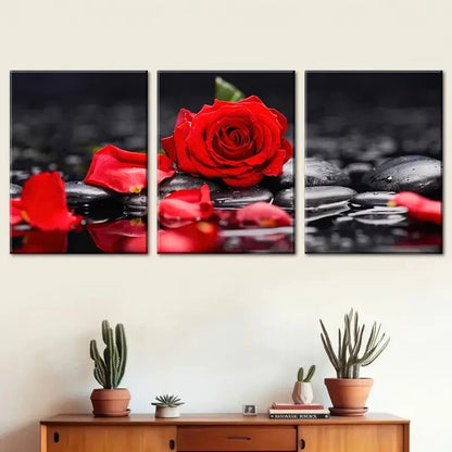 3pcs Red Roses Black And White Artistic Perfect Wall Art Set Canvas Framed 40x60cm - High Quality Print 100% Australian Made Wall Canvas Ready to Hang