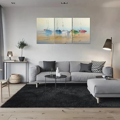 3pcs Abstract Watercolor Boats Triptych Metal Print Ready to Hang Art