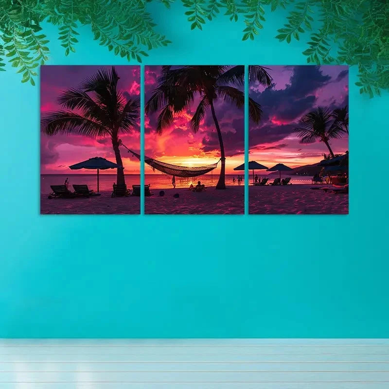 3pcs Tropical Beach Sunset in Australia Wall Art Set Canvas Framed 50x70cm - High Quality Print 100% Australian Made Wall Canvas Ready to Hang