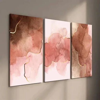 3pcs Abstract Pink Texture Golden Line Wall Art Set Canvas Unframed - High Quality Print 100% Australian Made Wall Canvas