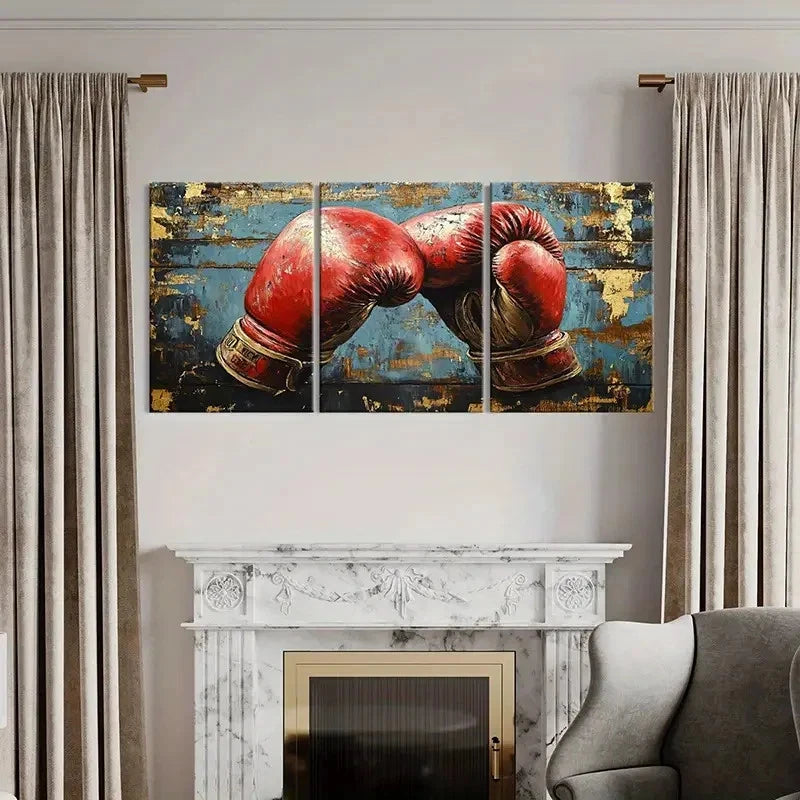 3pcs Boxing Gloves Retro Competitive Wall Art Set Canvas Framed 40x60cm - High Quality Print 100% Australian Made Wall Canvas Ready to Hang