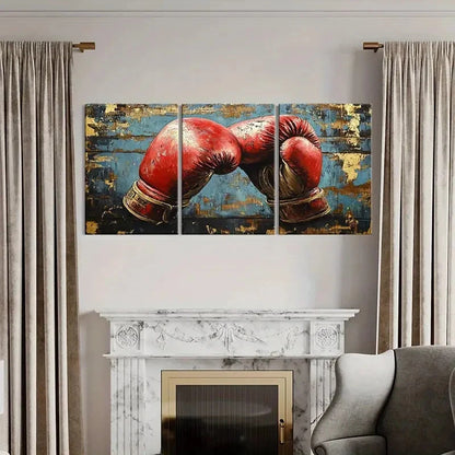 3pcs Boxing Gloves Retro Competitive Wall Art Set Canvas Framed 40x60cm - High Quality Print 100% Australian Made Wall Canvas Ready to Hang