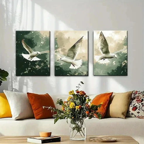 3pcs Soaring Seagull Peaceful Flight Perfect Wall Art Canvas Unframed - High Quality Print 100% Australian Made Wall Canvas